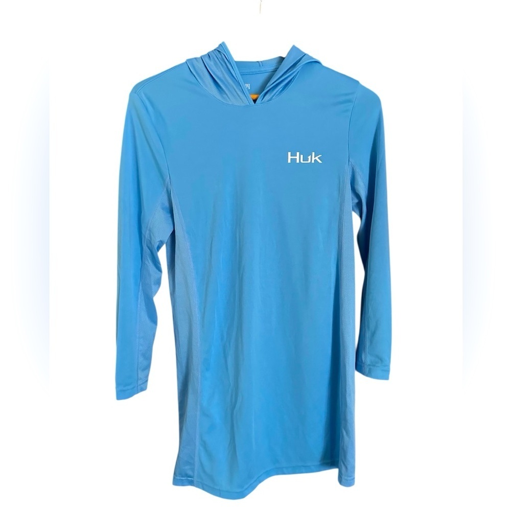 Huk women’s hooded sun blocking cover up dress. Sky blue Size small.